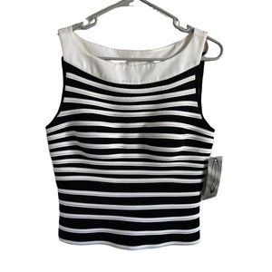 Samuel Dong Women's Small NEW Black White Stripe Built In Bra Stretch Fitted Top